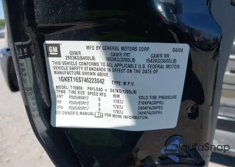 2004 GMC Envoy Xl Slt z USA, uszkodzony, nr VIN 1GKET16S746223042